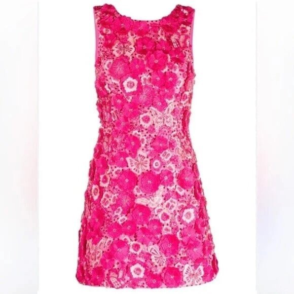 Alice + Olivia Lindsey Floral Embellished Mini Gown in PINK Candy Multi Size 6 - Picture 2 of 10